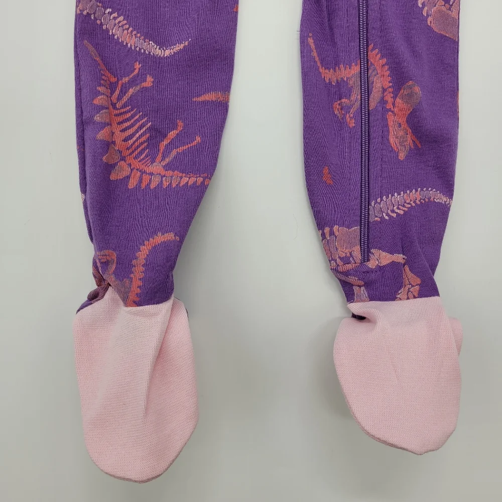 Burt's Bees Baby Pajamas Purple Pink Dinosaur Print One Piece Zip Footie 12m NEW